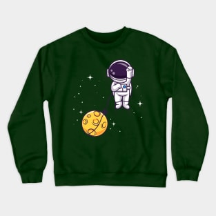 Cute Astronaut Flying With Moon In Space Cartoon Crewneck Sweatshirt